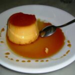 Homemade Chilean crema volteada unmolded with caramel sauce
