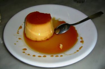 Homemade Chilean crema volteada unmolded with caramel sauce