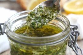 Chilean style garlic mojo with olive oil, lemon, and cilantro