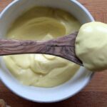 Homemade Chilean mayonnaise made with an immersion blender, thick and creamy in a bowl