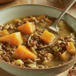 Chilean lentil and pumpkin soup in a bowl