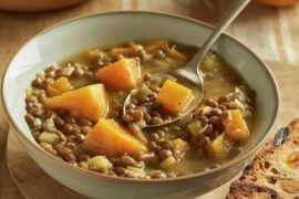 Chilean lentil and pumpkin soup in a bowl