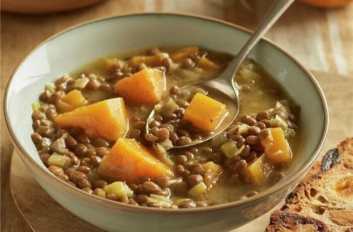 Chilean lentil and pumpkin soup in a bowl