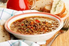 Chilean lentil and quinoa stew in a bowl
