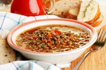 Chilean lentil and quinoa stew in a bowl