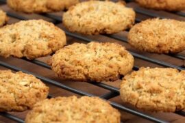 Homemade Chilean oatmeal and coconut cookies with walnuts, golden and crunchy
