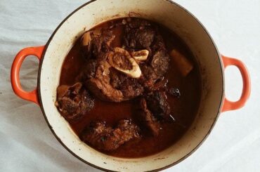 Chilean osso buco braised in dark beer with tomato sauce