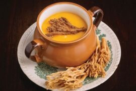 Chilean pumpkin cream soup with changle mushrooms
