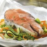 Chilean salmon en papillote with vegetables