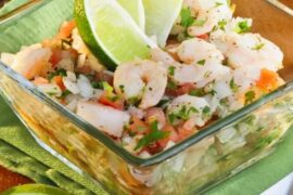 Chilean shrimp ceviche with avocado, scallions, cilantro, and lime