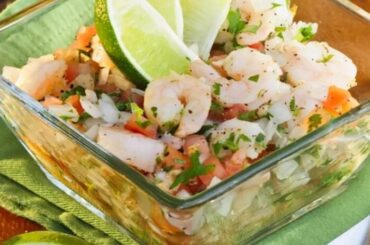 Chilean shrimp ceviche with avocado, scallions, cilantro, and lime
