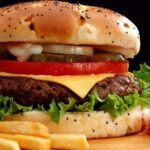 Homemade vegetarian burgers made with textured soy protein, golden on both sides