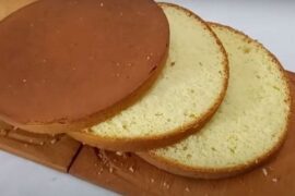 Traditional Chilean sponge cake, bizcocho para torta, golden and fluffy, ready to slice into layers