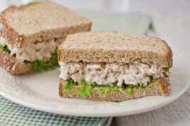 Homemade tuna sandwich with lettuce on toast