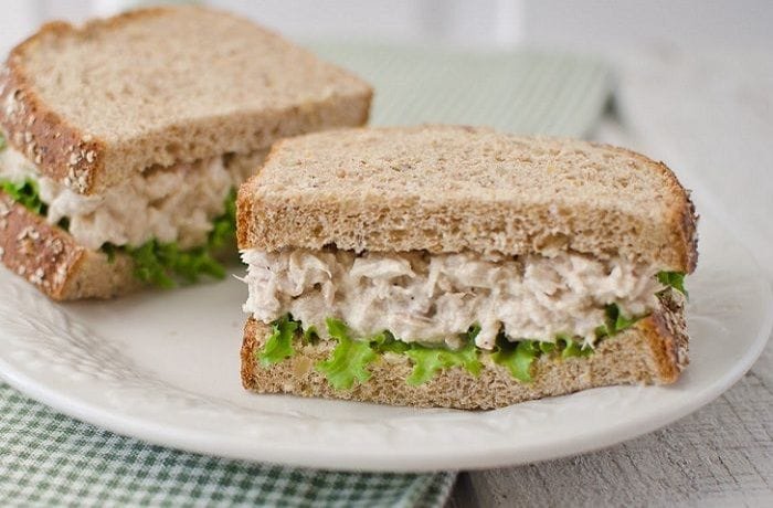 Homemade tuna sandwich with lettuce on toast