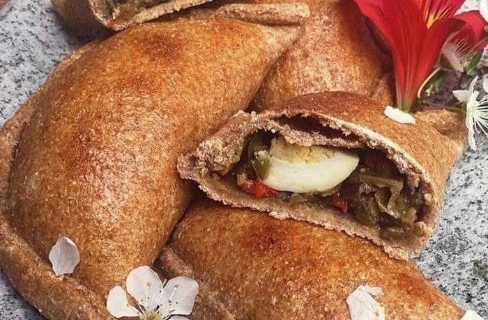 Baked Chilean vegetarian mushroom empanadas with whole wheat dough