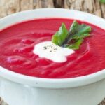 Cold beet and yogurt soup with basil