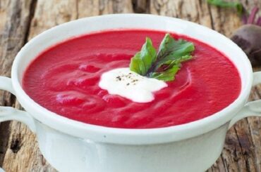 Cold beet and yogurt soup with basil