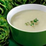 Cream of artichoke soup in a bowl