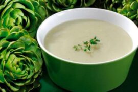 Cream of artichoke soup in a bowl
