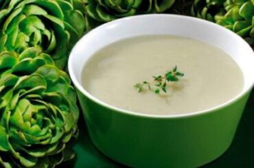 Cream of artichoke soup in a bowl