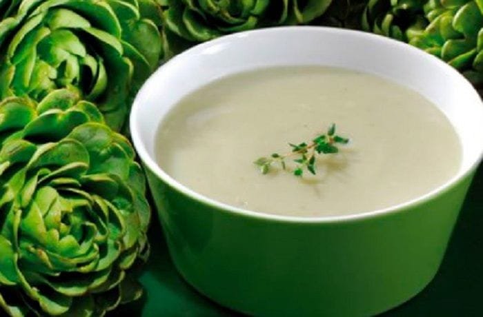 Cream of artichoke soup in a bowl