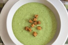 Homemade cream of broccoli soup in a bowl