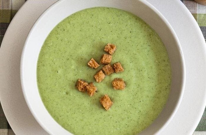 Homemade cream of broccoli soup in a bowl