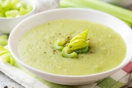 Homemade cream of celery soup with parsley