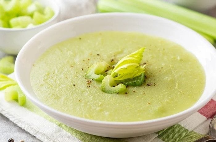Homemade cream of celery soup with parsley