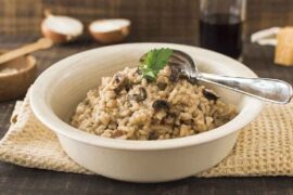 Creamy mushroom risotto with parmesan and basil