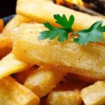 Crispy golden fried cassava sticks