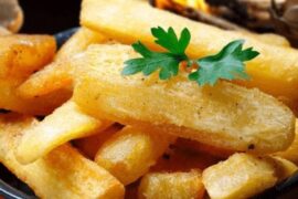 Crispy golden fried cassava sticks