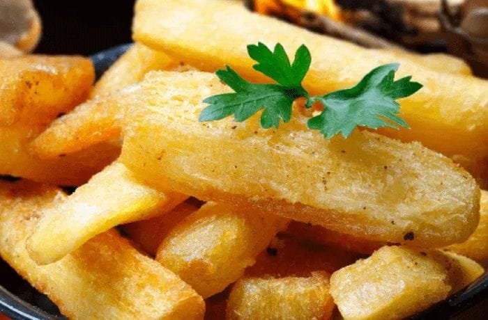 Crispy golden fried cassava sticks