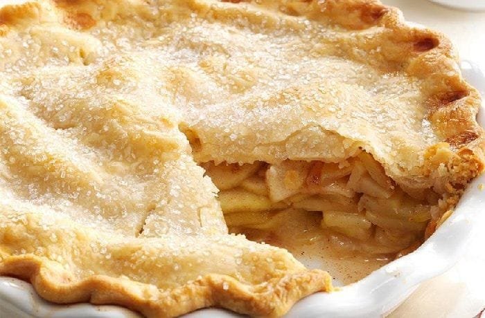 Homemade American apple pie with a golden double crust