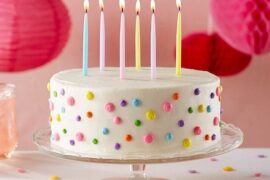 Homemade birthday cake with buttercream and sprinkles
