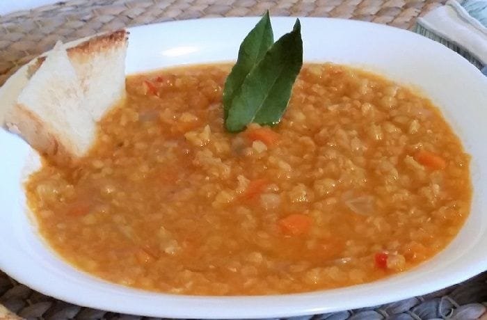 Egyptian red lentil soup in a bowl