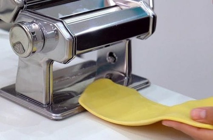 Fresh pasta dough rolled for ravioli