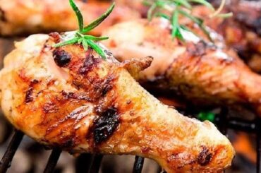 Grilled lemon chicken thighs with golden crispy skin