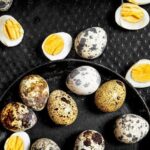 Hard boiled quail eggs, peeled and whole