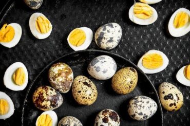 Hard boiled quail eggs, peeled and whole