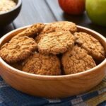 Healthy oatmeal and apple cookies on a tray