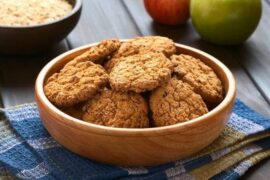 Healthy oatmeal and apple cookies on a tray