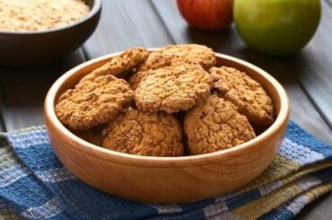 Healthy oatmeal and apple cookies on a tray