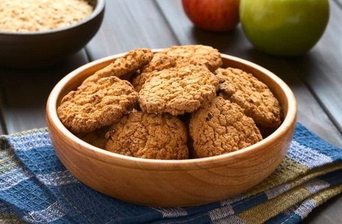 Healthy oatmeal and apple cookies on a tray