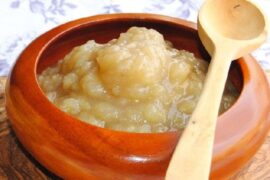Homemade banana jam in a glass jar