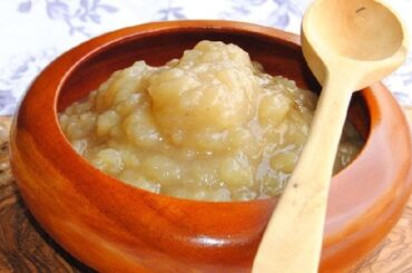 Homemade banana jam in a glass jar