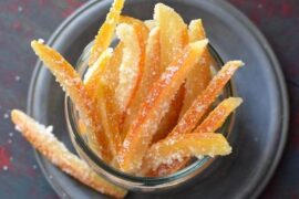 Homemade candied orange peel strips