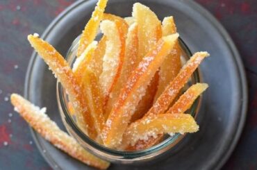 Homemade candied orange peel strips