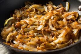 Homemade caramelized onions in a skillet